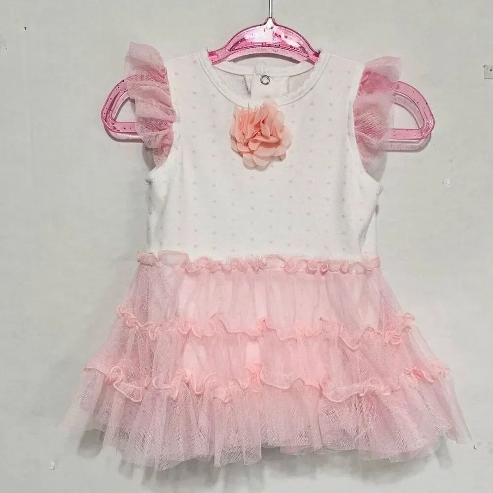 Pink And White Bodysuit With Pink Tulle Skirt   BABY by bon bebe   Sz M 3-6 Mont
